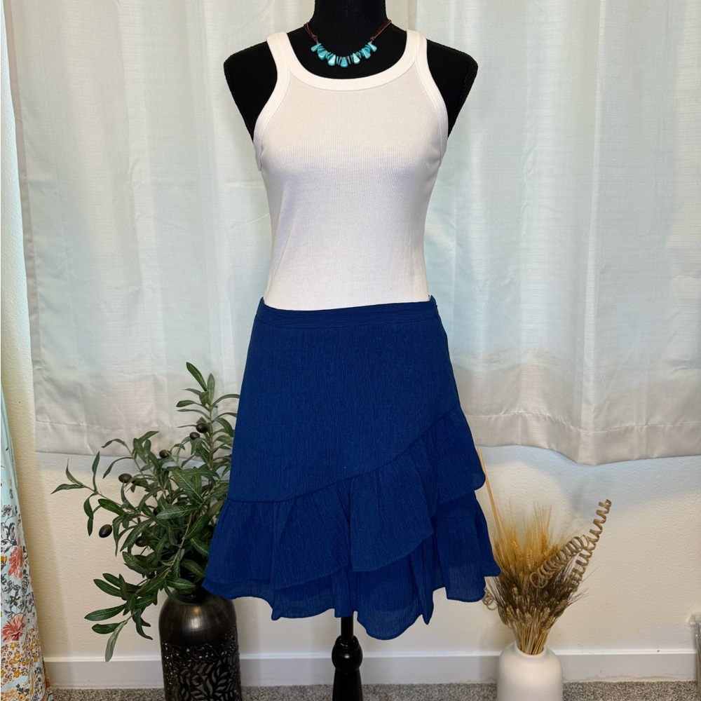 Banana Republic A-line Ruffle Mini Skirt Side Zip Blue Size 4